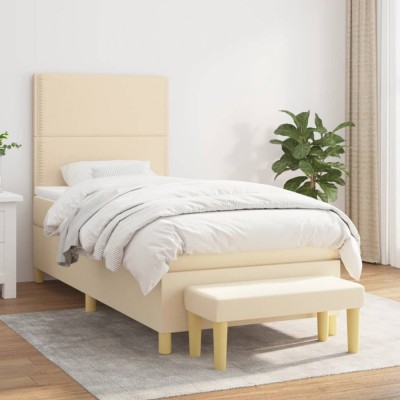 vidaXL Pat box spring cu saltea, crem, 90x190 cm, textil 3137042 foto