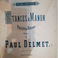 Partitură 1900, STANCES a MANON, muzică Paul Delmet, ed. Z. Dimitresco, Bucarest