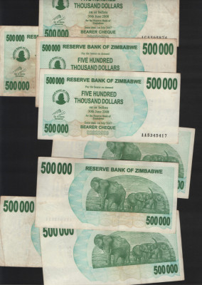 Zimbabwe 500000 500 000 dollars dollari 2007 F-VF-XF pret pe bucata foto