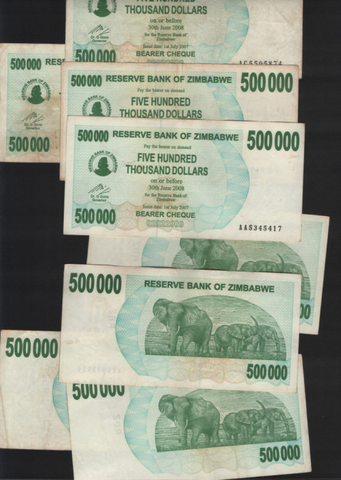 Zimbabwe 500000 500 000 dollars dollari 2007 F-VF-XF pret pe bucata