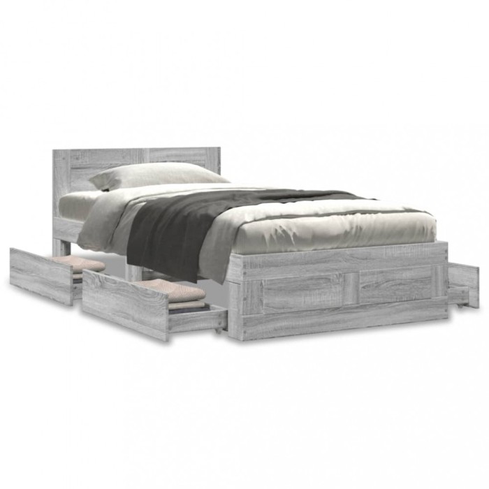 vidaXL Cadru de pat cu tăblie gri sonoma 75x190 cm lemn prelucrat 3295623