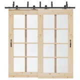 Set feronerie pentru uși glisante, negru, 213,5 cm, oțel