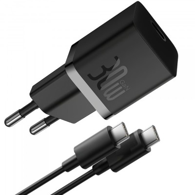 Incarcator Retea Cu Cablu USB-C Baseus GaN5S, 30W, 3A, 1 x USB-C, Negru P10110902113-00 foto
