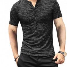 EIYXM Soild Henley Tricou cu mânecă scurtă pentru bărbați, cu nasturi în față, tricou casual