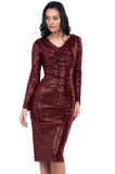 V368-2113 Rochie cu maneca lunga si decolteu rotund, M