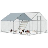 PawHut Coteț pentru Găini cu Acoperiș Impermeabil și Rezistent la UV, Hrănitor și Usă, 300x400x195 cm, Argintiu | Aosom Romania