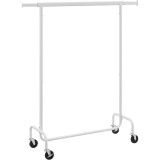 SONGMICS Suport pentru haine extensibil pe roti, bara reglabila 110-150 cm, stil industrial, 150x45x160 cm, alb mat Household NewTrend