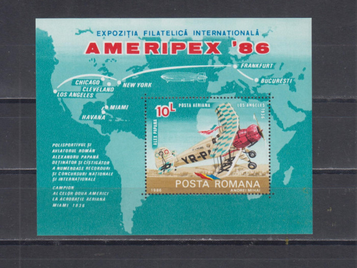 M1 TX2 12 - 1986 - Expozitia filatelica internationala Chicago colita dantelata
