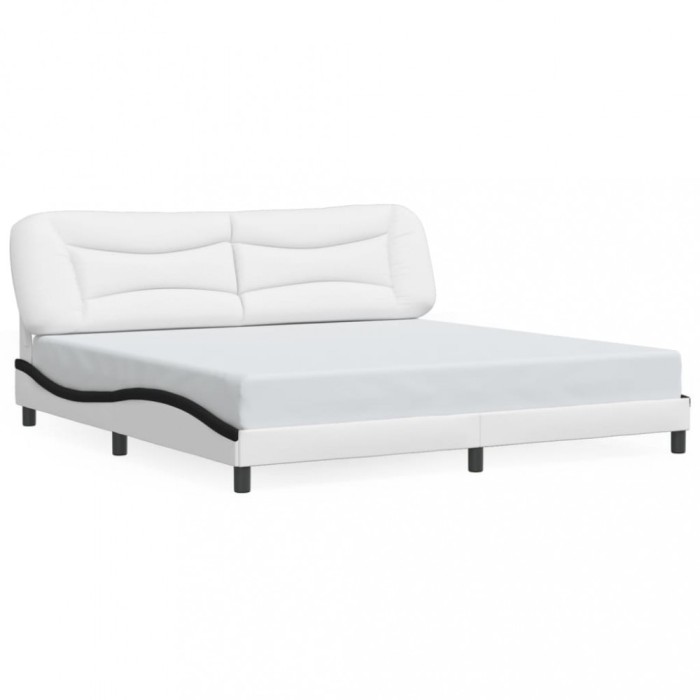 Cadru de pat fara saltea Hvar alb si negru 200x200cm piele artificiala