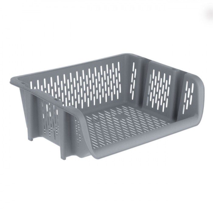 Coș Depozitare Stivuibil, Gri, 39x30.5x13cm, Plastic