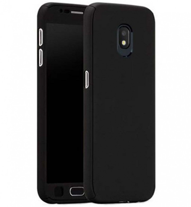 Husa Full Cover 360&deg; (fata + spate + folie sticla) pentru Samsung Galaxy J7 (2017), Negru