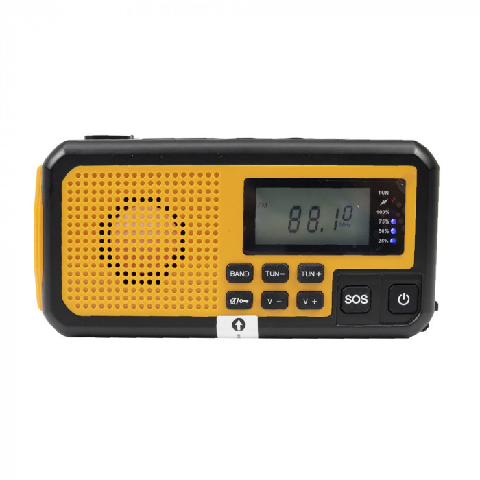 Radio portabil PNI DYN300, cu dinam, incarcare solara, lanterna, powerbank 4000 mAh, SOS, orange