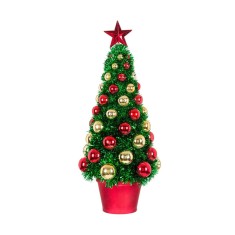 Brad decorativ de Craciun, 39 cm, plastic, beteala, globuri incluse