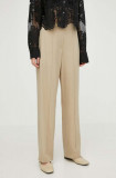 Samsoe Samsoe pantaloni din amestec de in culoarea bej, drept, high waist