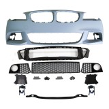 Set bara fata BMW Seria 5, 12.2009-2013, cu gauri spalator; grunduit, de vopsit; type M-Tech; cu grile inferioare; cu gauri lampa ceata; Tuning,