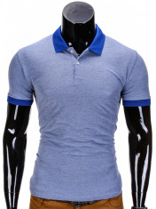 Tricou pentru barbati polo, albastru simplu, slim fit, casual - S847 foto