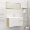 Set mobilier de baie, alb și stejar Sonoma, lemn prelucrat
