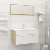 Set mobilier de baie, alb și stejar Sonoma, lemn prelucrat