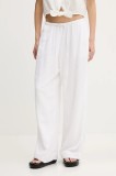 Abercrombie &amp; Fitch pantaloni din in culoarea alb, lat, high waist, KI156-5153