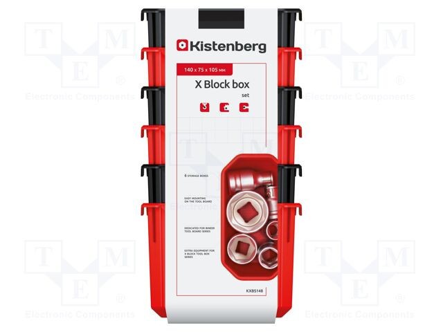 Container KISTENBERG cuvă neagră/roșie 140x75x105mm 6buc X BLOCK
