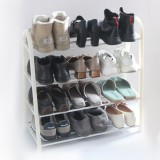 Suport Pantofi 4 Rafturi Alb, 61x28x64 cm - Metal &amp; Polipropilena, Organizator Incaltaminte
