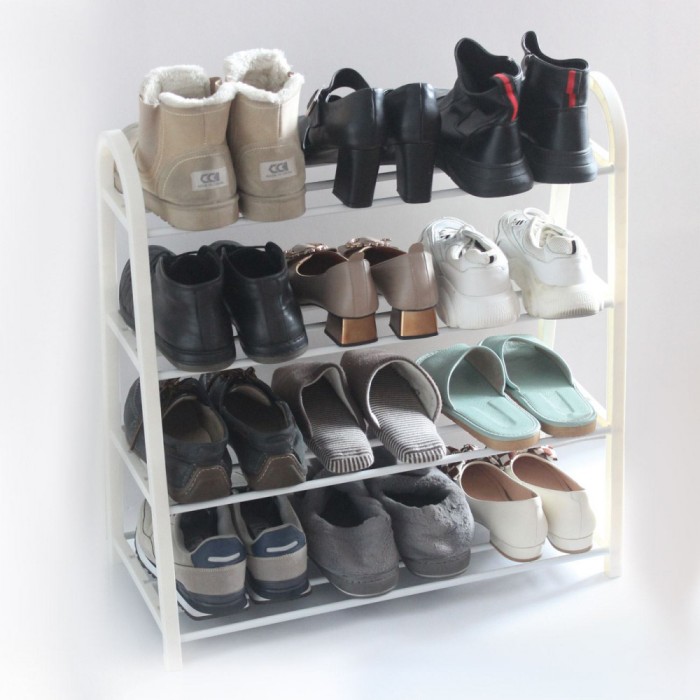 Suport Pantofi, Model 4 Rafturi, Culoare Alb, Dimensiuni 61x28x64 cm