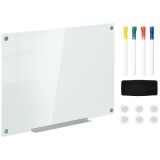 Vinsetto Tablă de Sticlă Albă cu 4 Markere și Burete de Șters 90x60x0.4 cm | Aosom Romania