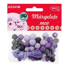Margelute Lemn DACO, 90 Buc/Set, Culoare Mov, Margele Bratari, Margele din Lemn, Margele Mov de Lemn, Margele Colorate, Margelute Colorate, Margele pe foto