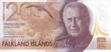 Bancnotă Insulele Malvine (Falklands) (pick 22) 20 Pounds 2025 UNC serie: A007796; Emise pe 14 August 2025