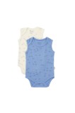 Set 2 body-uri fara maneci Printed, BabyCosy, 50% modal+50% bumbac, Ecru Lavanda (Marime: 12-18 Luni)