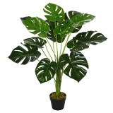 Monstera artificiala cu 13 frunze pliabile, design realist Muschi PE si baza cimentata cu ghiveci Ф16x85cm Outsunny | Aosom RO