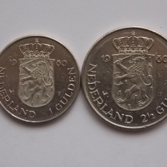 LOT 2 MONEDE COMEMORATIVE OLANDA-1 , 2 1/2 GULDEN 1980