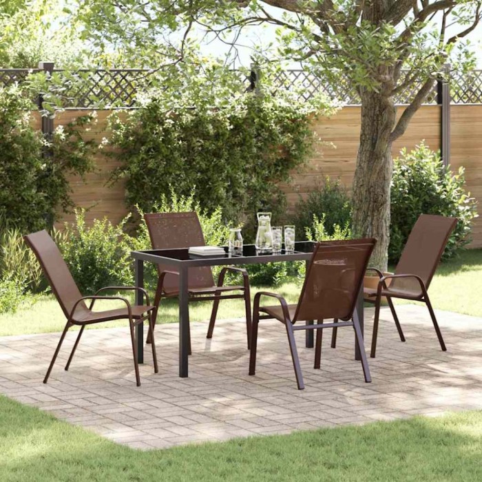 vidaXL Set de masă pentru grădină 5 pcs Maro Textilene și oțel 3379130