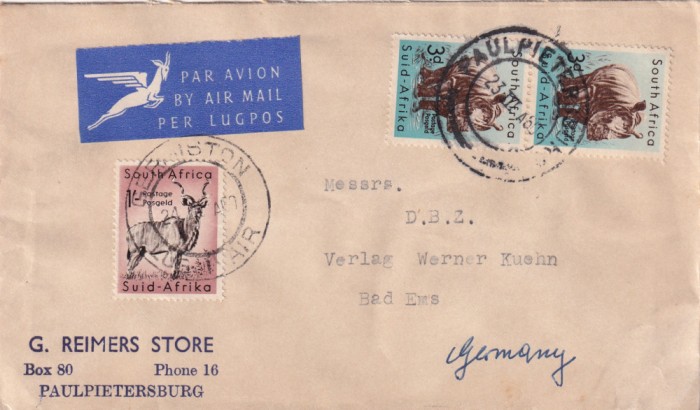 FILATELIE TEMATICA - PLIC AFRICA DE SUD TEMATICA FAUNA AIRMAIL