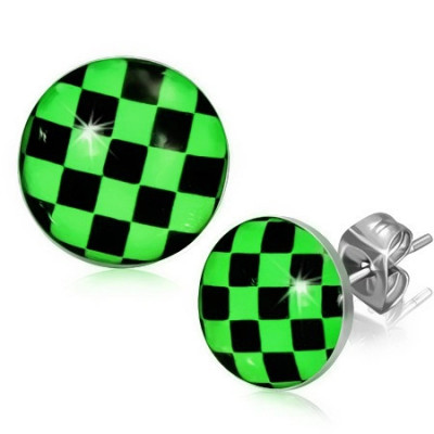 Cercei din oţel, tablă de şah verde cu negru foto