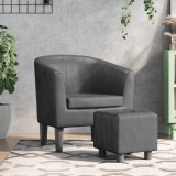 vidaXL Fotoliu tip cuvă cu taburet, gri, piele ecologică