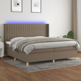 Pat cu arcuri, saltea si LED, gri taupe, 200x200 cm, textil GartenMobel Dekor, vidaXL