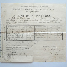 SCOALA DE FETE , NR 1- GIURGIU, Certificat de clasa, 1923