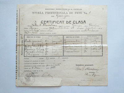 SCOALA DE FETE , NR 1- GIURGIU, Certificat de clasa, 1923 foto