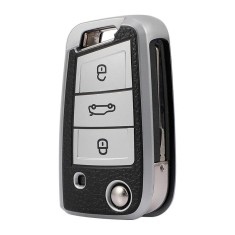 Husa Cheie Auto Briceag Compatibila cu Golf 7, Tpu, Aspect Piele, Gri