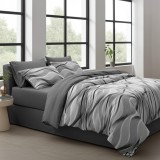 Cumpara ieftin Lenjerie Pat Bumbac 6 Piese Cu Elastic Gri 180x200 cm (&plusmn;25cm). Husa pilota 200x230 cm, 2 fete perna 55x75+2x 70x70cm