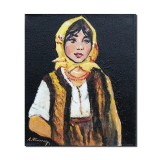 Tablou tarancuta cu basma galbena pictat manual, 30x25cm ulei pe panza, reproducere Nicolae Grigorescu