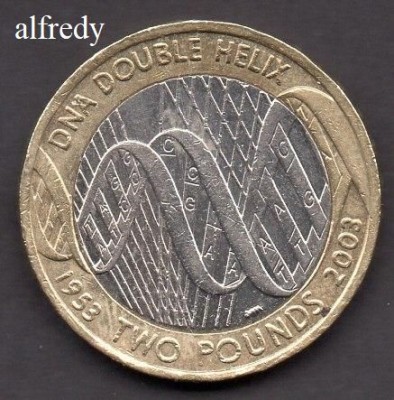 Anglia, Marea Britanie,2003 2 Pounds, Comemorativa, ADN, DNA foto