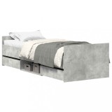 Cadru de pat cu tablie la cap/picioare, gri beton, 75x190 cm