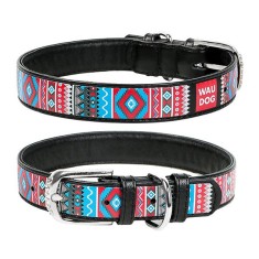 Zgarda din piele WAG DOG Ethno-neagra 2 cm x 30 - 39 cm foto
