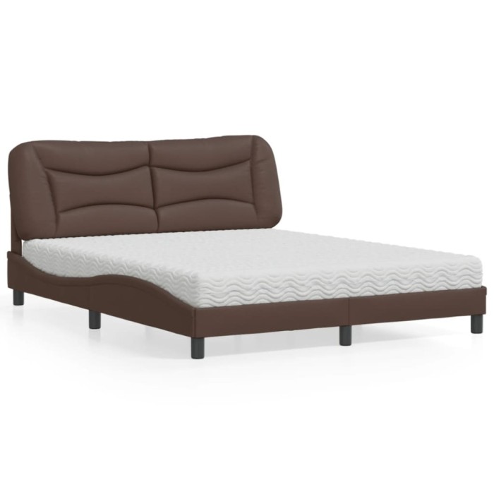 vidaXL Pat cu saltea, Hvar, maro, 160x200 cm, piele ecologică 3208733
