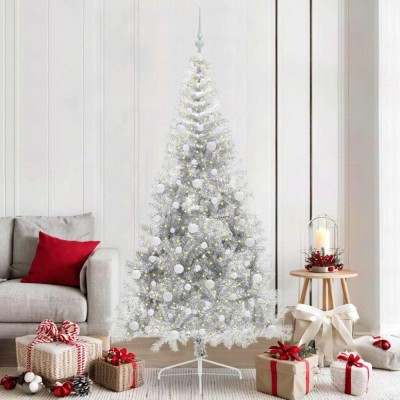 vidaXL Pom de Crăciun artificial pre-iluminat Argintiu 210 cm PET 3397222 foto