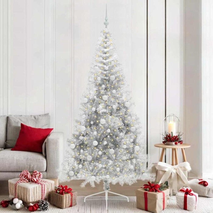 vidaXL Pom de Crăciun artificial pre-iluminat Argintiu 210 cm PET 3397222