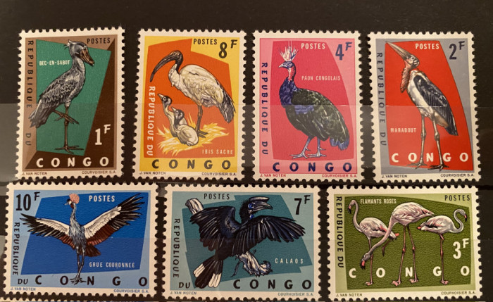 PC280 - Congo 1963 Fauna/ Pasari, serie MNH, 7v