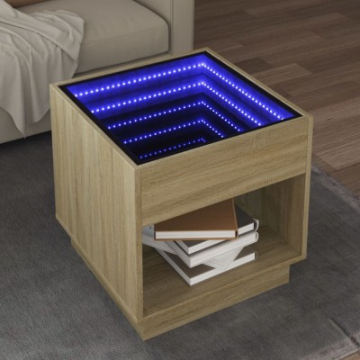 vidaXL Măsuță de cafea cu LED infinity, stejar sonoma, 50x50x50 cm foto
